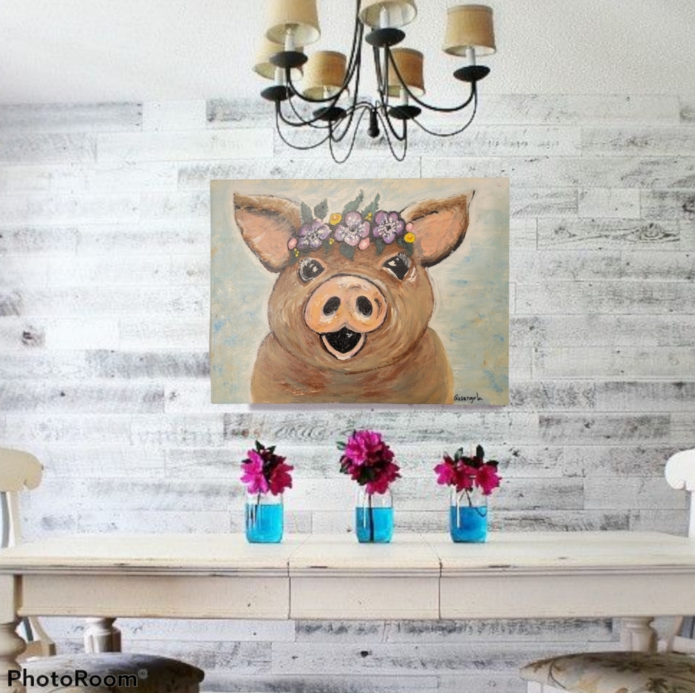 Orignal Hand Painted Botanical Pig